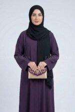 Dark Colored Front Open Abaya in Romantic Nida Fabric Arn 119 - Image 2