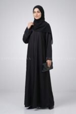 Dark Colored Front Open Abaya in Romantic Nida Fabric Arn 119 - Image 6