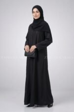 Dark Colored Front Open Abaya in Romantic Nida Fabric Arn 119 - Image 7