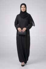 Dark Colored Front Open Abaya in Romantic Nida Fabric Arn 119 - Image 8