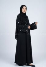 Nida Black Maxi Abaya with Pearl Work comes wit matching scarf