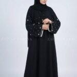 Nida Black Maxi Abaya with Pearl Work comes wit matching scarf