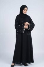 Nida Black Maxi Abaya with Pearl Work comes wit matching scarf