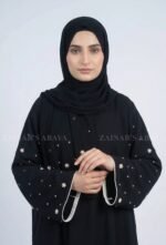 Nida Black Maxi Abaya with Pearl Work comes wit matching scarf