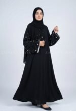 Nida Black Maxi Abaya with Pearl Work comes wit matching scarf