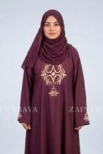 Maroon Color Maxi Abaya with Embroidery on Front and Sleeves Cuffs OL-1140 - Image 2