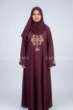 Maroon Color Maxi Abaya with Embroidery on Front and Sleeves Cuffs OL-1140