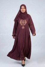 Maroon Color Maxi Abaya with Embroidery on Front and Sleeves Cuffs OL-1140 - Image 4