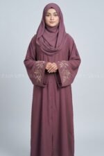 Kasni Colored Front Open Abaya with Embroidered Sleeves OL-1149 - Image 4