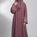 Kasni Colored Front Open Abaya with Embroidered Sleeves OL-1149