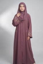 Kasni Colored Front Open Abaya with Embroidered Sleeves OL-1149