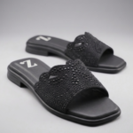 Black Beaded Flat Sandals Z 115