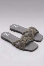 Silver Glow Flat Slides for Women Z 118