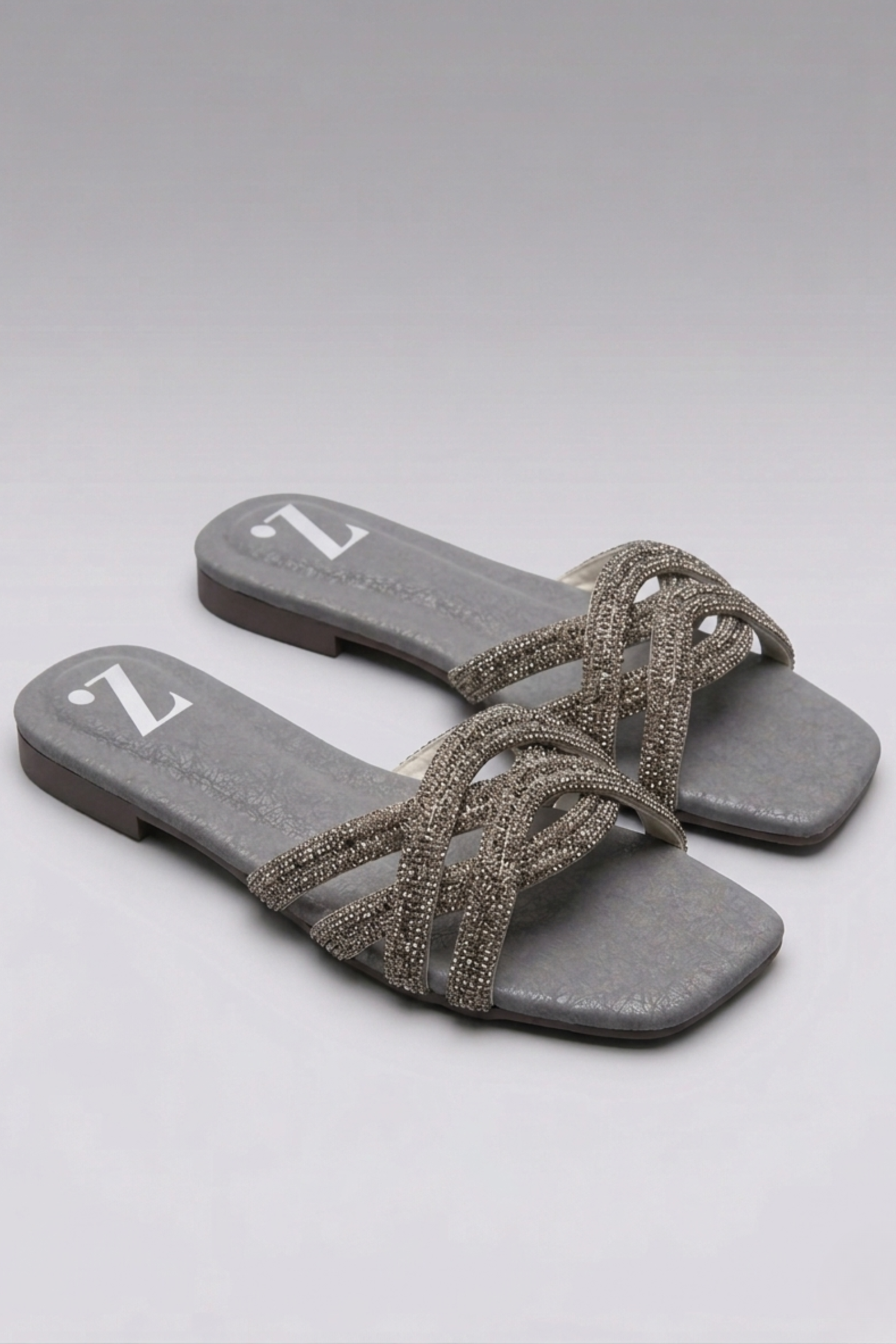 2 Silver Glow Flat Slides for Women Z 118 - Image 1