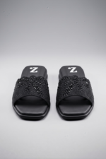 Black Beaded Flat Sandals Z 115 - Image 3