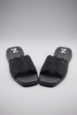 Black Beaded Flat Sandals Z 115 - Image 4