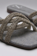 Silver Glow Flat Slides for Women Z 118 - Image 3