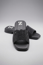 Black Beaded Flat Sandals Z 115 - Image 5