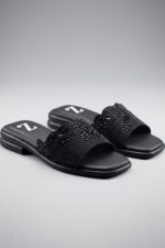 Black Beaded Flat Sandals Z 115 - Image 6