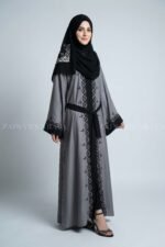 Nida Color Front Open Gown Abaya with Embroidery Work On Front & Sleeves – 0794