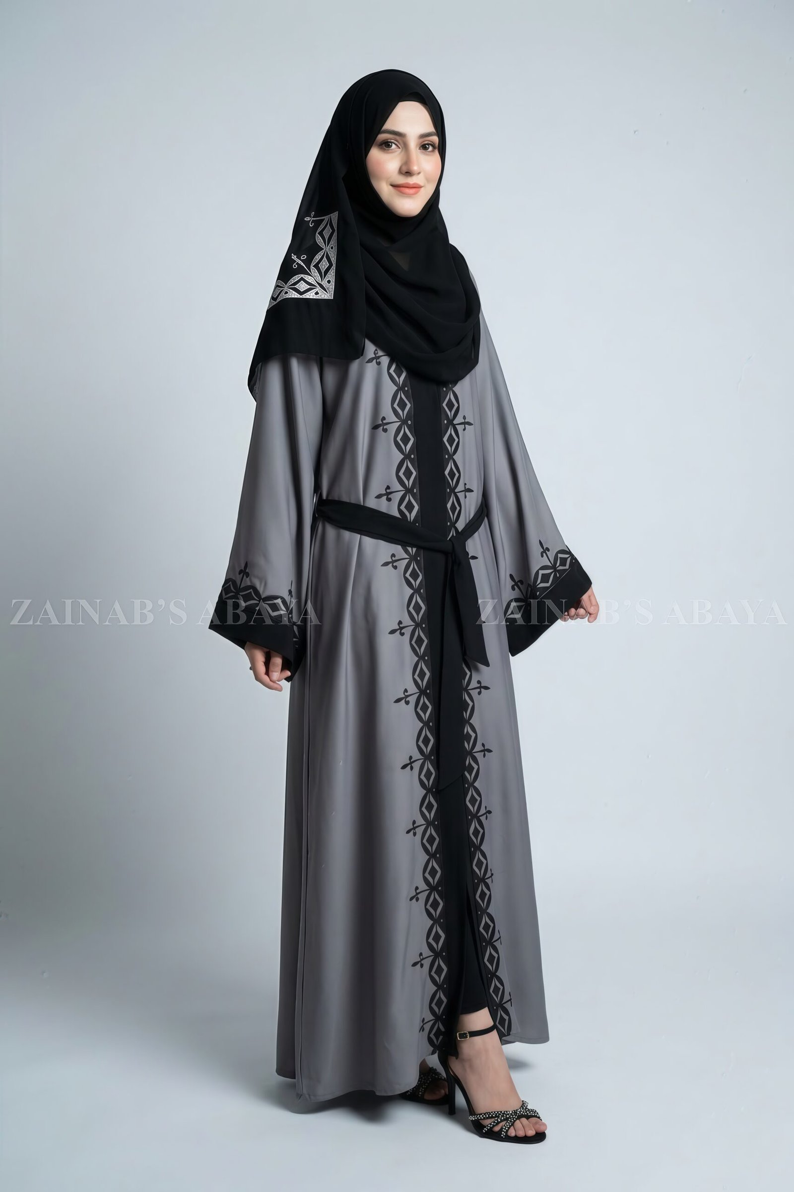 IMG_2807 Nida Color Front Open Gown Abaya with Embroidery Work On Front & Sleeves – 0794 - Image 1