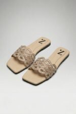 Nude Crystal Cut-Out Flat Slides Z 116