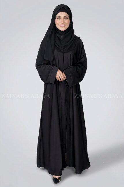 Black Color Front Open Abaya in Nida Fabric OL-191