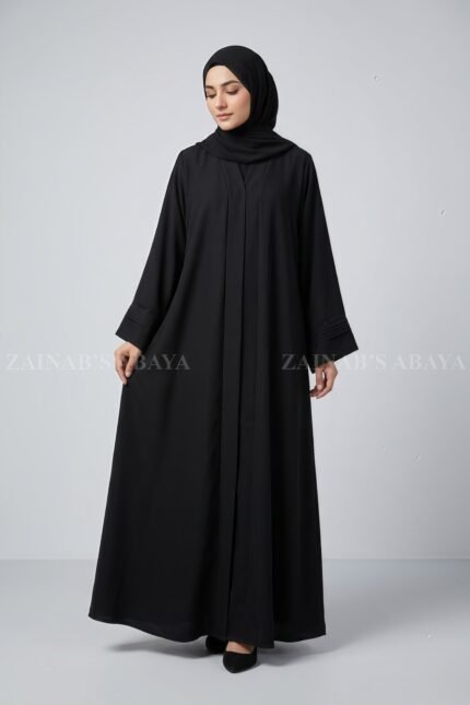 Black Colored Front Open Abaya with Stone Work on Sleeves OL-1072