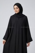Black Colored Front Open Abaya with Stone Work on Sleeves OL-1072 - Image 2