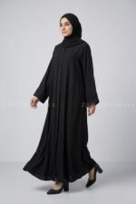 Black Colored Front Open Abaya with Stone Work on Sleeves OL-1072 - Image 4