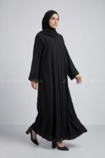 Black Colored Front Open Abaya with Stone Work on Sleeves OL-1072 - Image 5