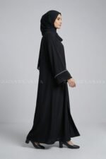 Front Open Abaya with Plates and White Stone Work on Sleeves OL-1072 - Image 4