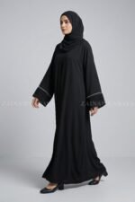Front Open Abaya with Plates and White Stone Work on Sleeves OL-1072 - Image 5