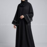 Front Open Abaya with Plates and White Stone Work on Sleeves OL-1072