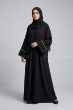 Front Open Abaya with Plates and White Stone Work on Sleeves OL-1072