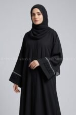Front Open Abaya with Plates and White Stone Work on Sleeves OL-1072 - Image 2