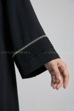 Front Open Abaya with Plates and White Stone Work on Sleeves OL-1072 - Image 3