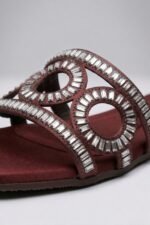 Maroon Crystal Aura Cut Out Flat Sandals Z 117 - Image 2