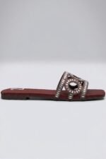 Maroon Crystal Aura Cut Out Flat Sandals Z 117 - Image 3