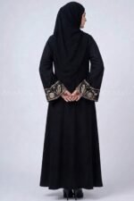 Black Embroidered Umbrella Abaya in Nida Korean Fabric OL-802 - Image 5