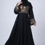 Black Embroidered Umbrella Abaya in Nida Korean Fabric OL-802