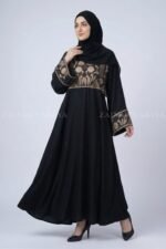 Black Embroidered Umbrella Abaya in Nida Korean Fabric OL-802
