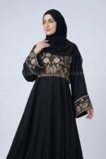 Black Embroidered Umbrella Abaya in Nida Korean Fabric OL-802 - Image 2