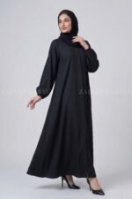 Nida Black Front Open Flared Abaya OL-1173 - Image 3
