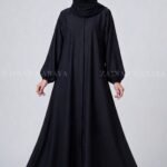 Nida Black Front Open Flared Abaya OL-1173