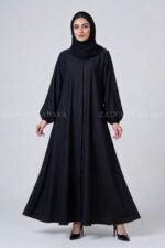 Nida Black Front Open Flared Abaya OL-1173