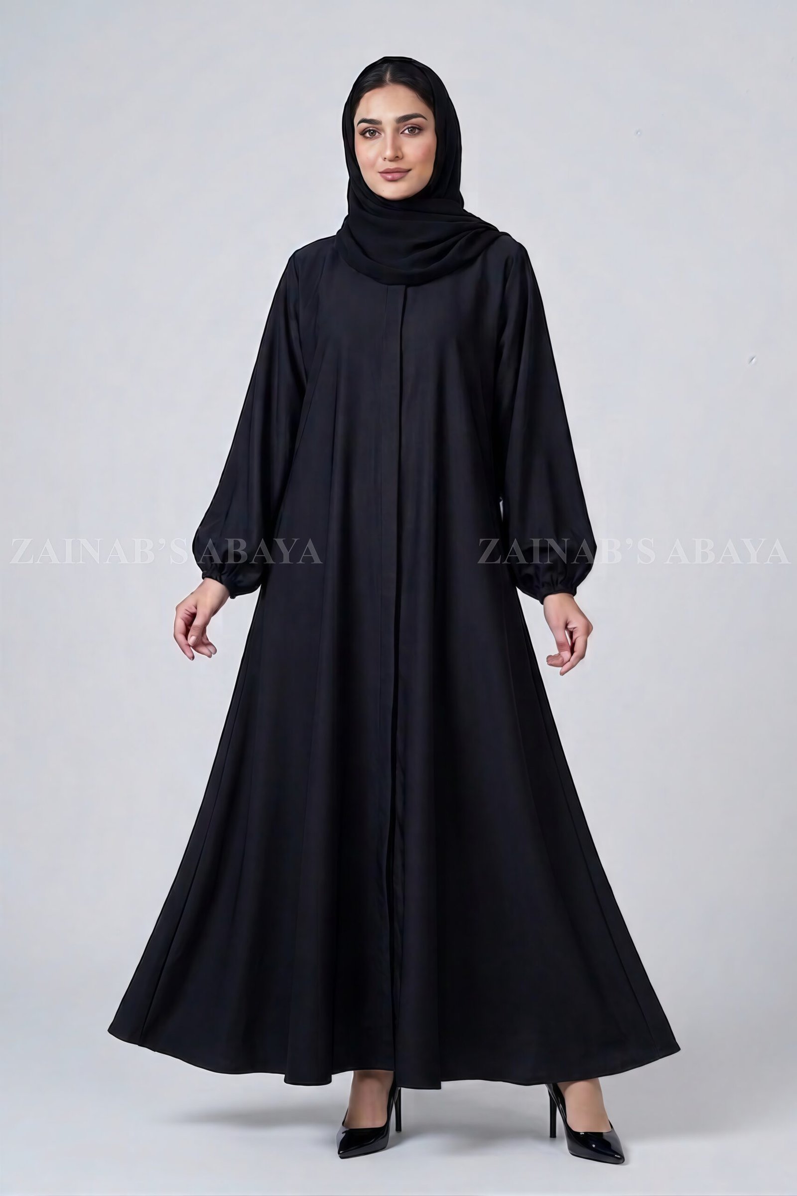 IMG_3363 Nida Black Front Open Flared Abaya OL-1173 - Image 1