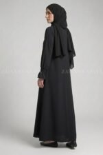 Black Color Flared Front Open Abaya OL-1176 - Image 5
