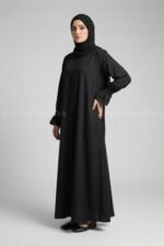 Black Color Flared Front Open Abaya OL-1176 - Image 3