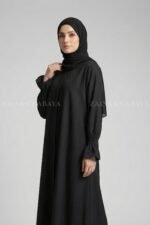 Black Color Flared Front Open Abaya OL-1176 - Image 2
